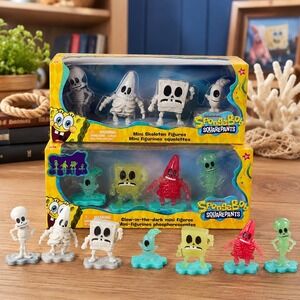 Lot of 2 SpongeBob SquarePants Mini Figures Skeleton & Glow in the Dark Sets NIB